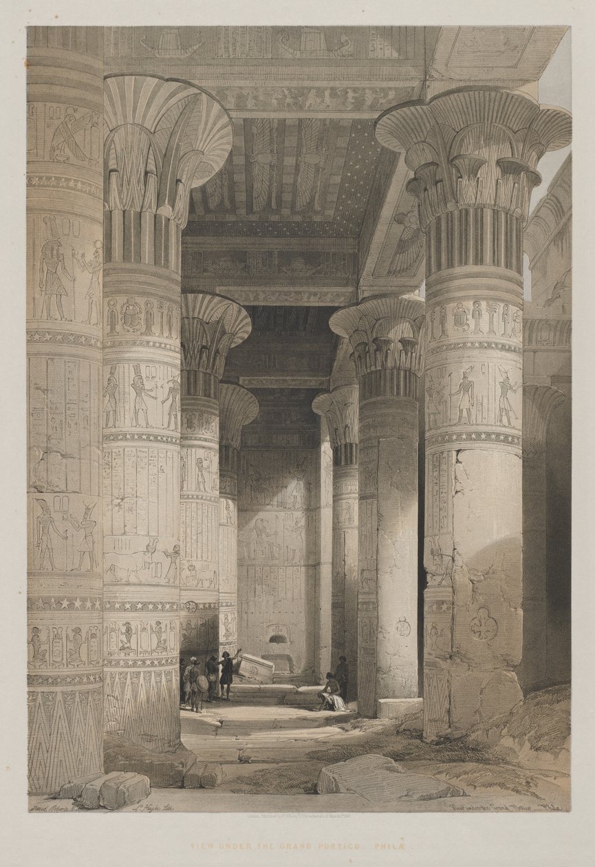 Mısır ve Nubia, Cilt I: Tapınağın Büyük Portikosunun Altından Görünüm, Philae, 1846. by Louis Haghe