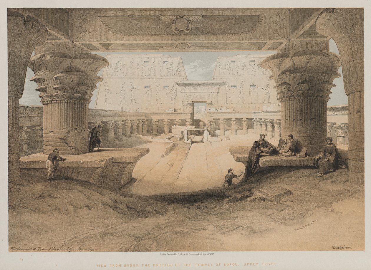 Mısır ve Nubia, Cilt I: Edfou Tapınağı Portikosunun Altından Görünüm, Yukarı Mısır, 1847. by Louis Haghe