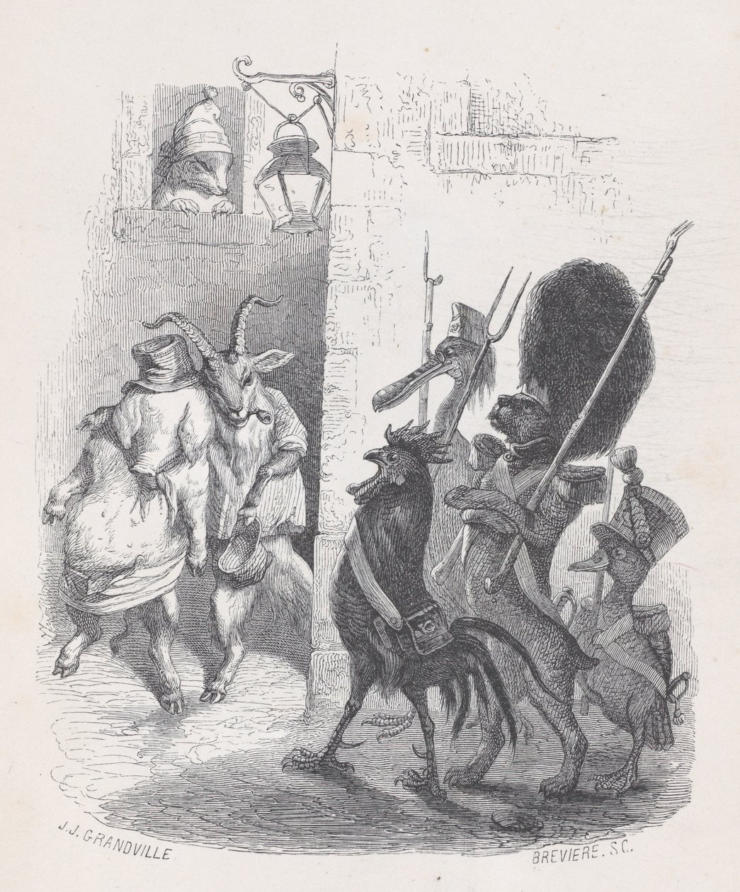 Defalarca maskeli balodan çıkarken Bay de *** devriye tarafından tutuklandı..., ca. 1837-47. by Louis Henri Brévière