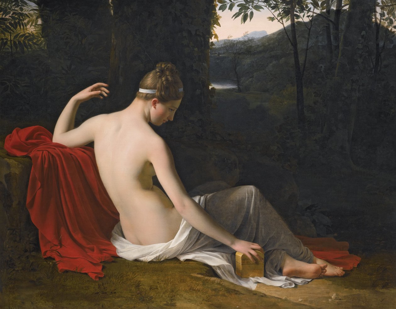 Ormanlık Bir Peyzajda Yatan Pandora by Louise Marie Jeanne Hersent