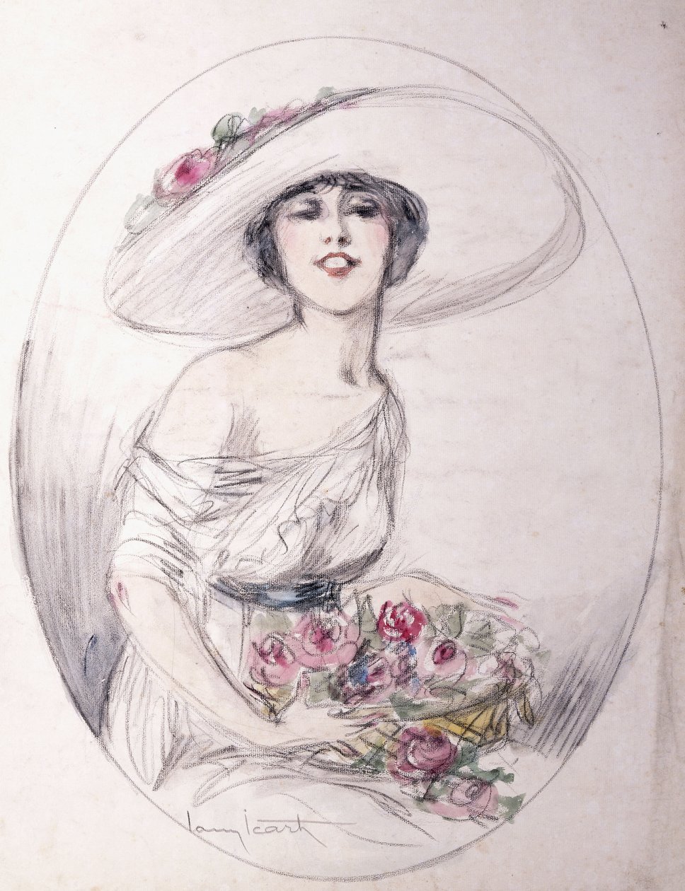 Çiçek buketi olan kız by Louis Icart