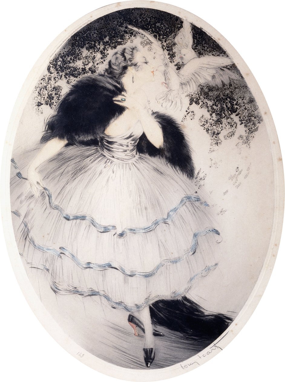 İki Güvercinli Bayan by Louis Icart