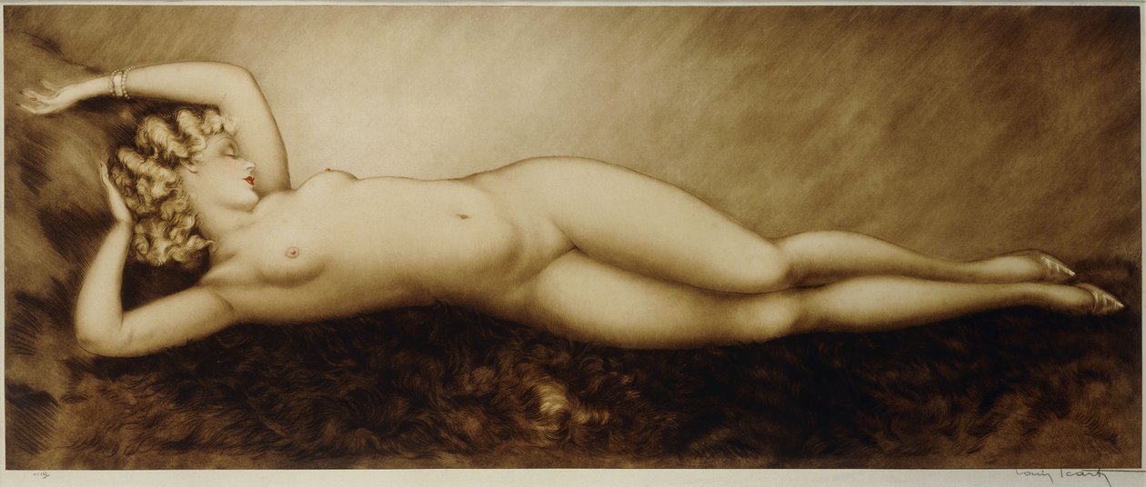 Repose, c.1934 (aşındırma ve kuru nokta, renkli basılmış) by Louis Icart