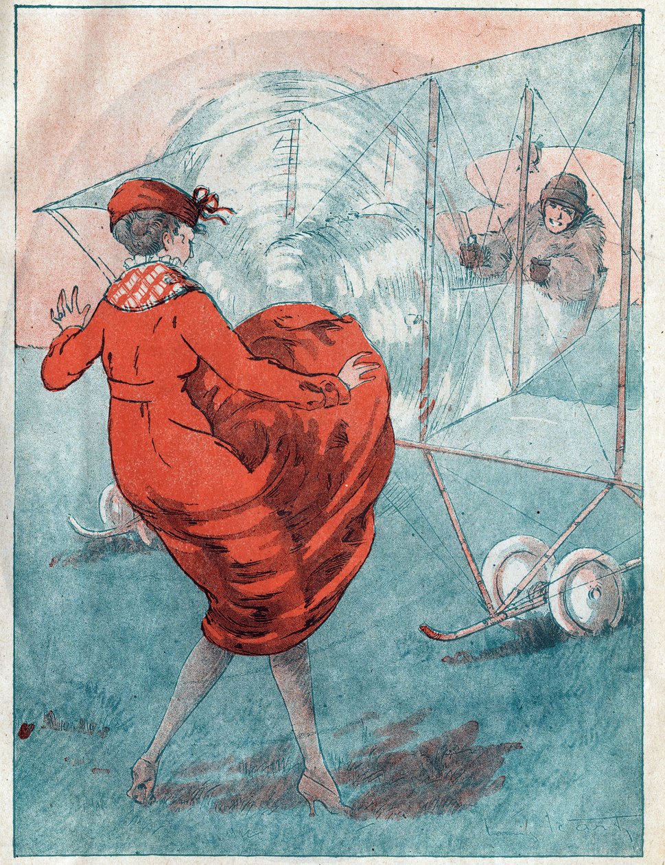 Elverişli rüzgar: sarmal meraklı. Mayıs 1916 tarihli "" Le Fantasio """ dergisi için Louis Icart'ın (1888-1950) illüstrasyonu. by Louis Icart