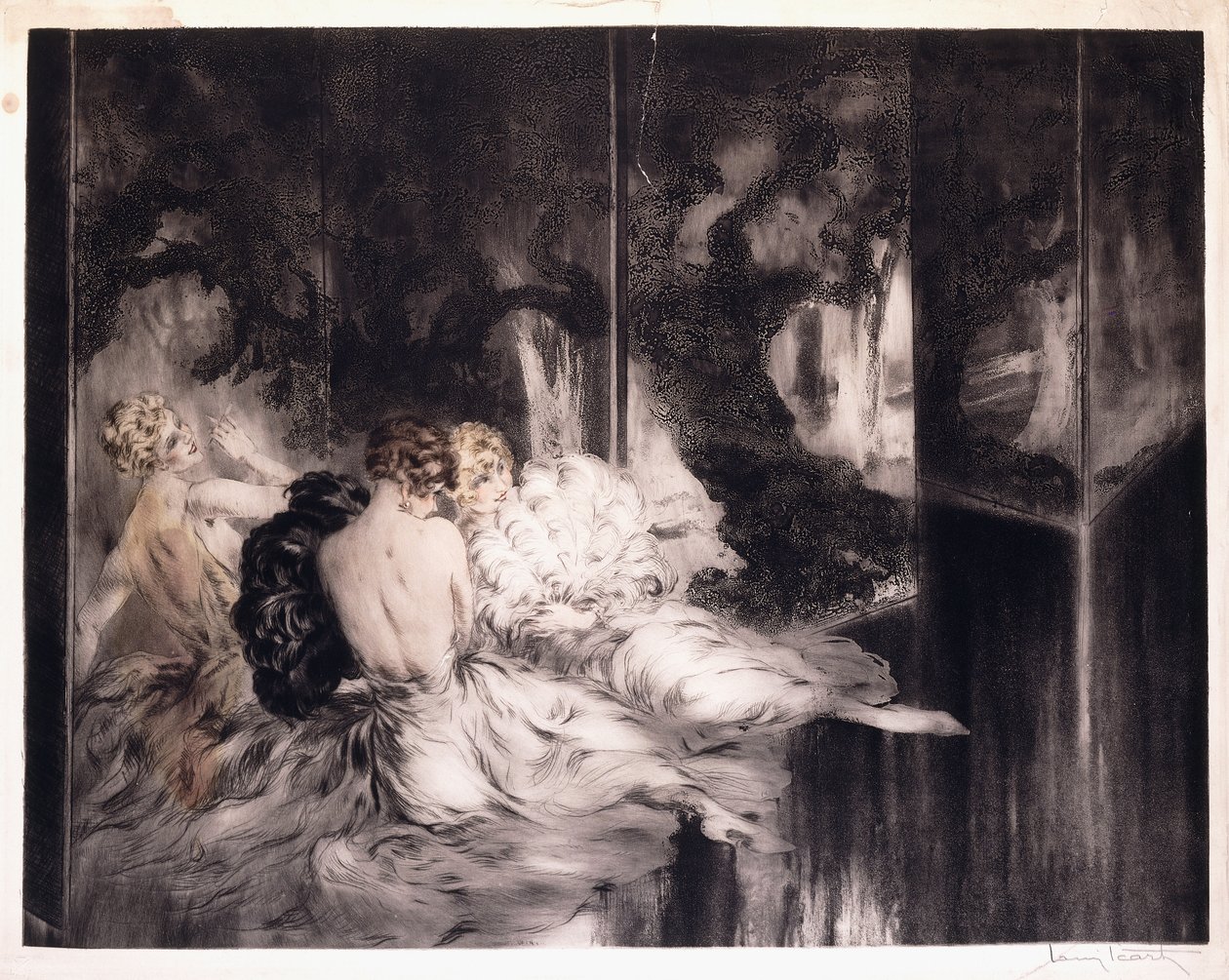 Ekranın Yanında Rahatlatıcı Üç Kadın by Louis Icart