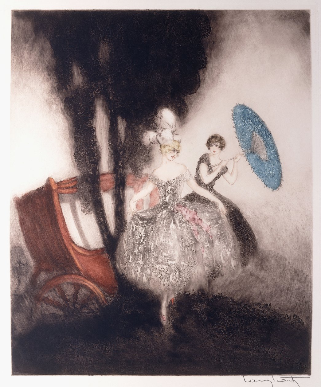 Arabaya Binmeye Hazırlanan İki Kız by Louis Icart