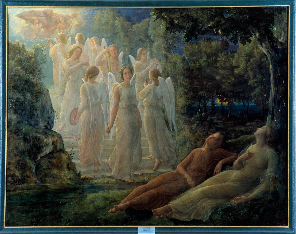 Ruhun şiiri; Altın merdiven, sahne melekler ve Tanrı figürü ile dolu lirik bir atmosfere sahiptir. Louis Janmot (1814-1892) 19. yüzyıla ait tablo. Lyon, musee des Beaux Arts - Ruhun şiiri: altın merdiven, lirikli sahne by Louis Janmot