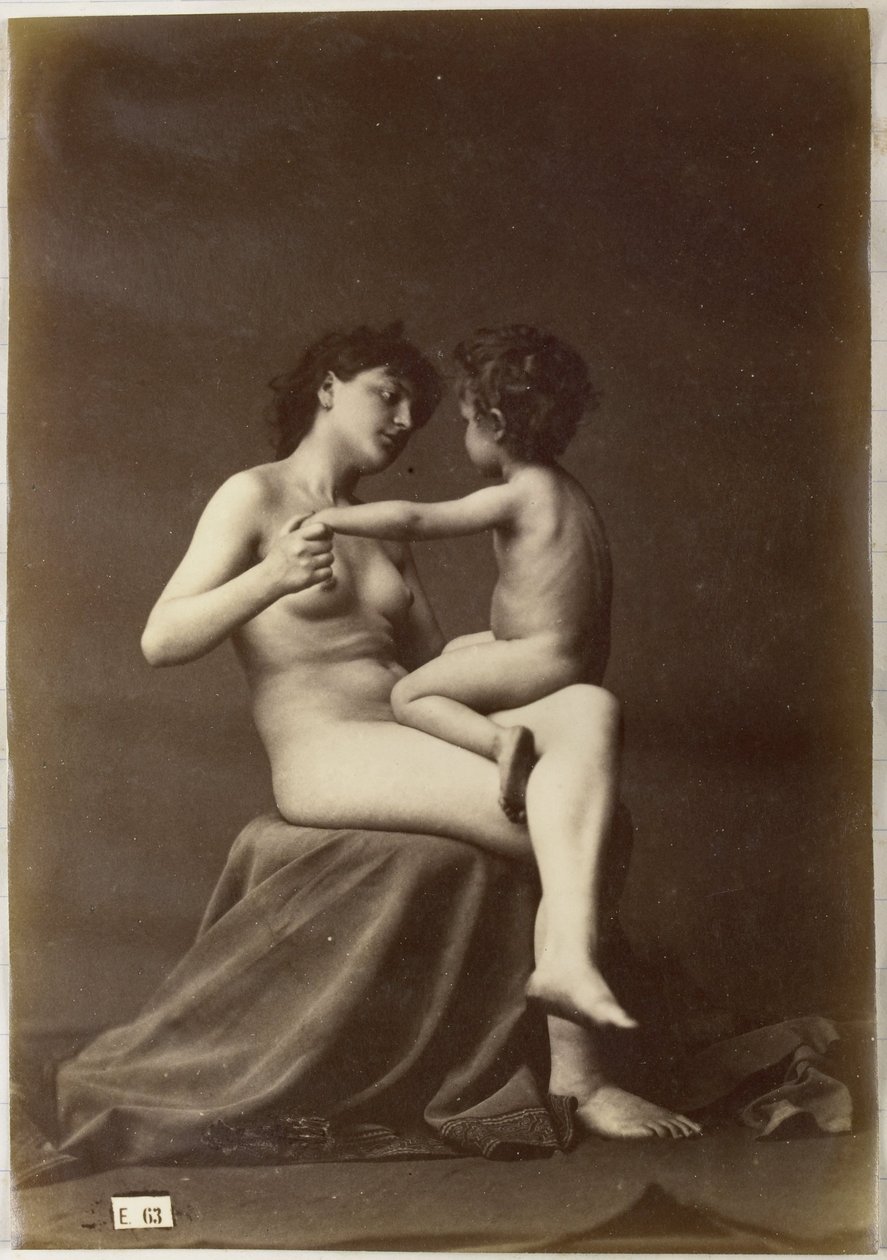 Kucağında çıplak bir çocukla oturan çıplak bir kadın çalışması by Louis Jean Baptiste Igout (attributed to)