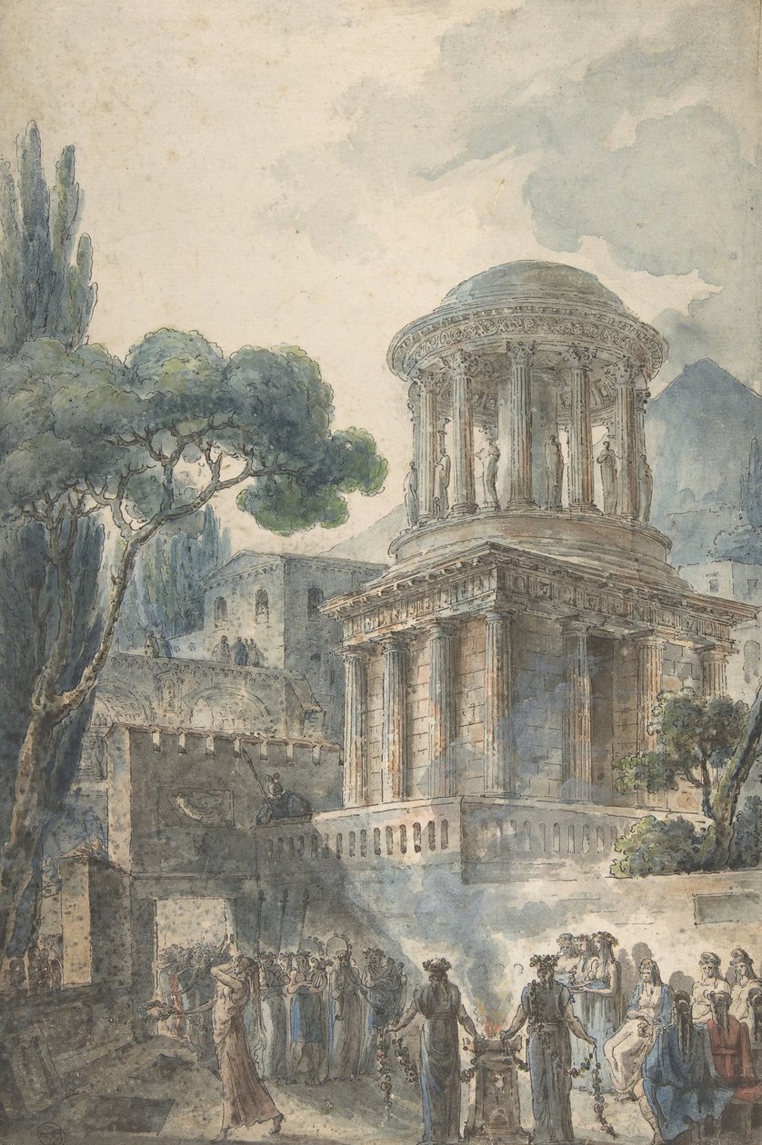 Bir Aktör için Cenaze Töreni ile Antik Sahne, ca. 1777. by Louis Jean Desprez