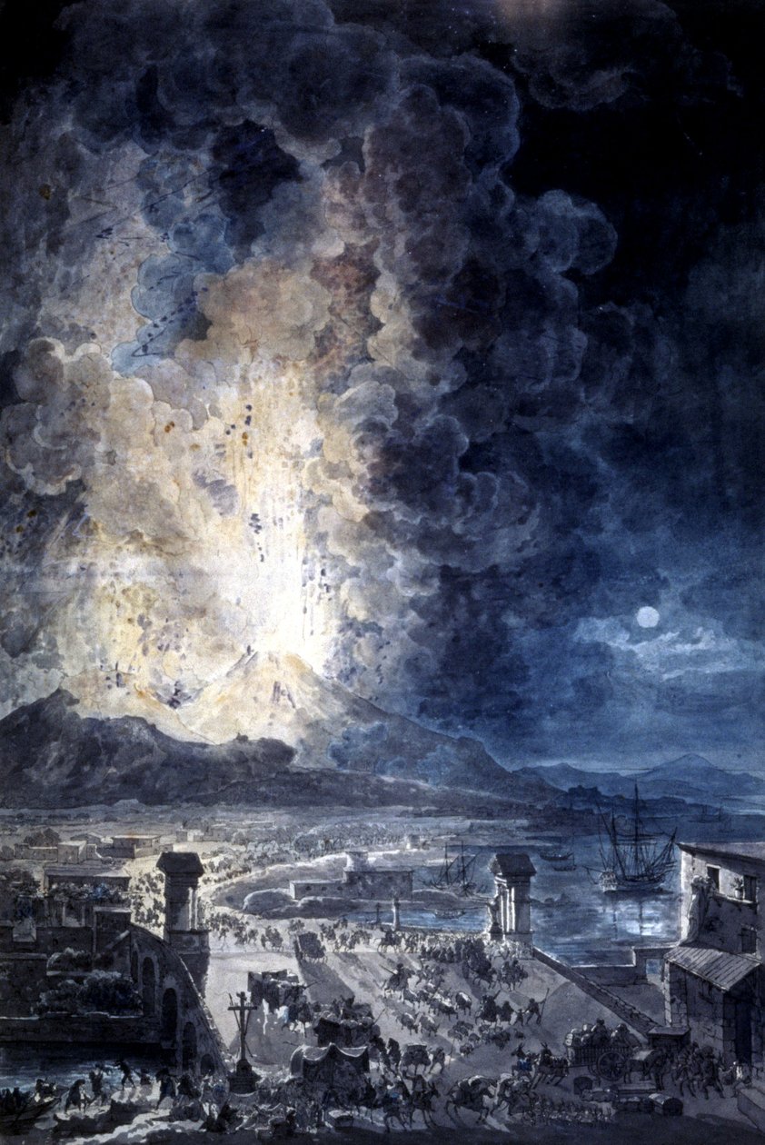 Napoli'de Vesuvio'nun patlaması, suluboya by Louis Jean Desprez