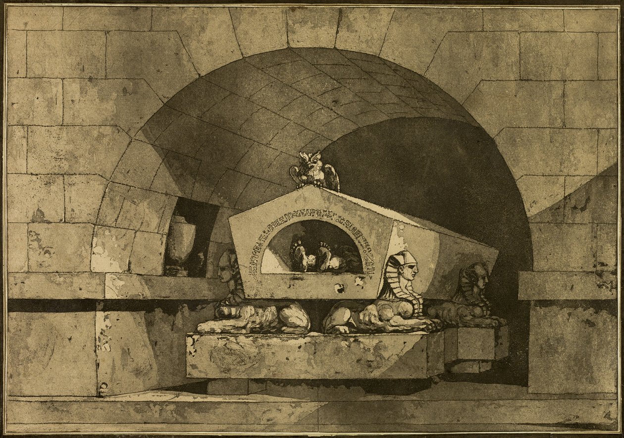 Sfenksli ve Baykuşlu Mezar by Louis Jean Desprez
