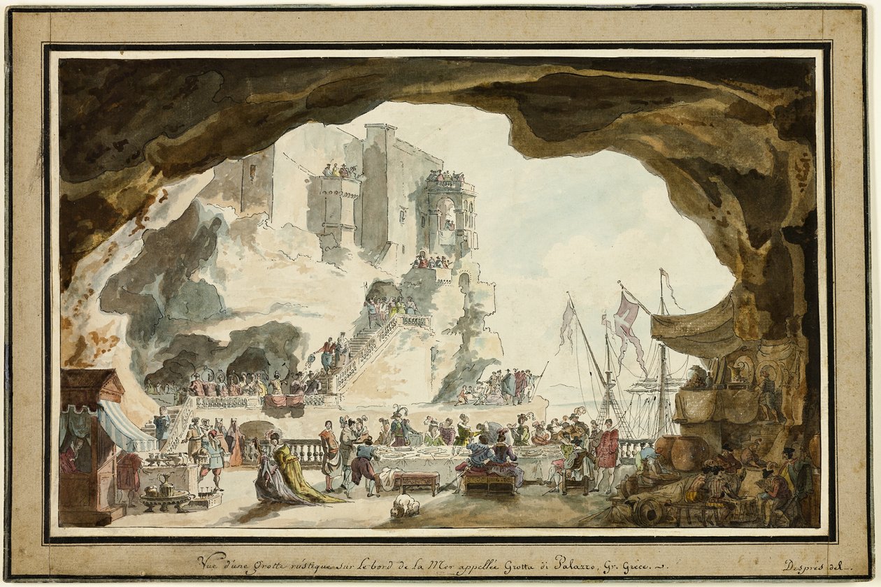 Ziyafet ile Grotta di Palazzo manzarası by Louis Jean Desprez