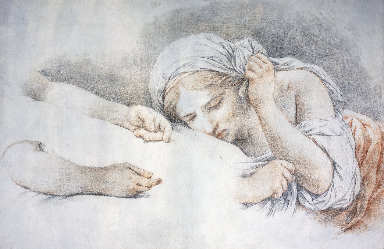 Başka Bir Kızın Kucağına Başını Yaslayan Genç Kız, by Louis Jean François Lagrenée