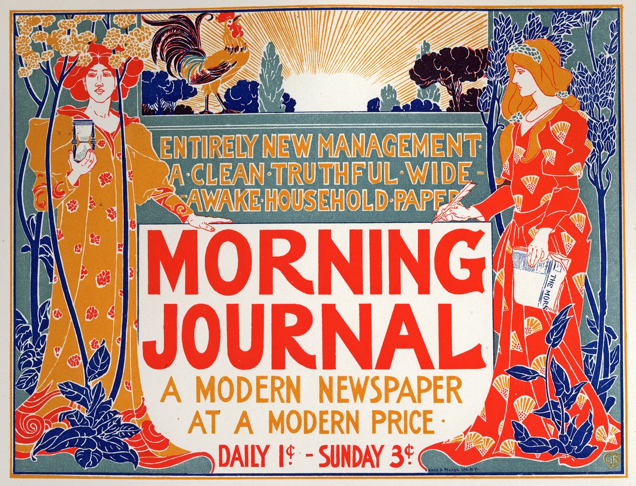Edebiyat. Sabah Gazetesi, gazete. Poster Louis Rhead, ABD, 1895 dolayları (poster) by Louis John Rhead