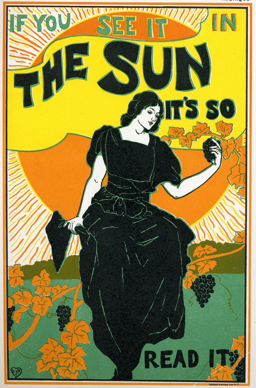 Edebiyat. Güneş, gazete. Poster Louis Rhead, ABD, 1890 dolayları (poster) by Louis John Rhead