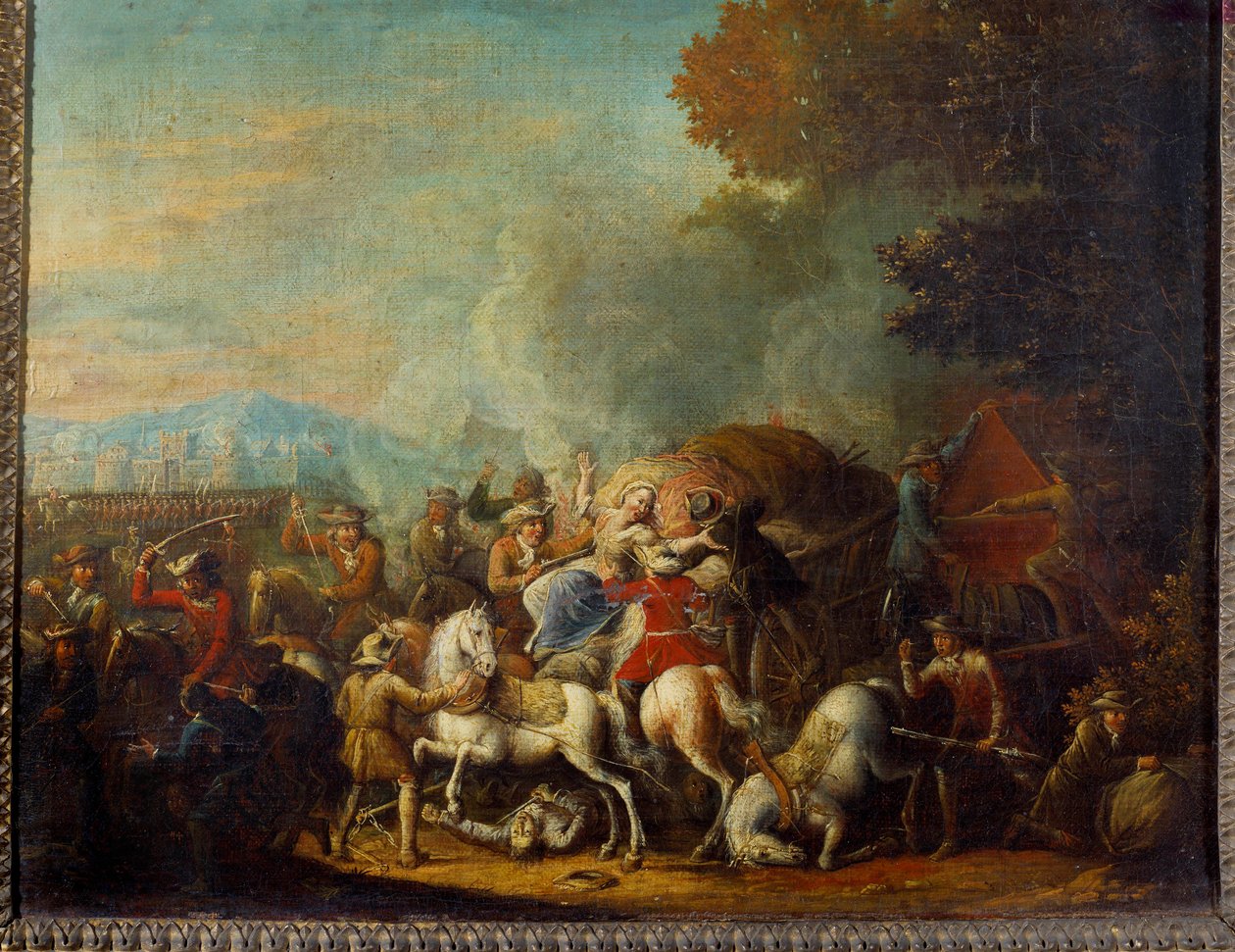 Eşkıyaların bir arabaya saldırısı Resim Louis Joseph Watteau dit Watteau de Lille (1731-1798) 18. yüzyıl Reims, Musee des Beaux Arts by Louis Joseph  Watteau