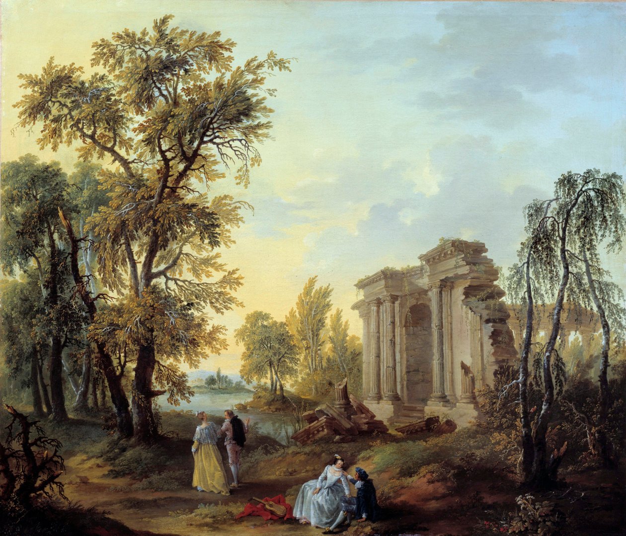 Louis Joseph Watteau ve Watteau de Lille (1731-1798) tarafından 18. yüzyıla ait Walk Champetre Tablosu. Güneş 1.02x0.8 m Marsilya, Güzel Sanatlar Müzesi by Louis Joseph  Watteau