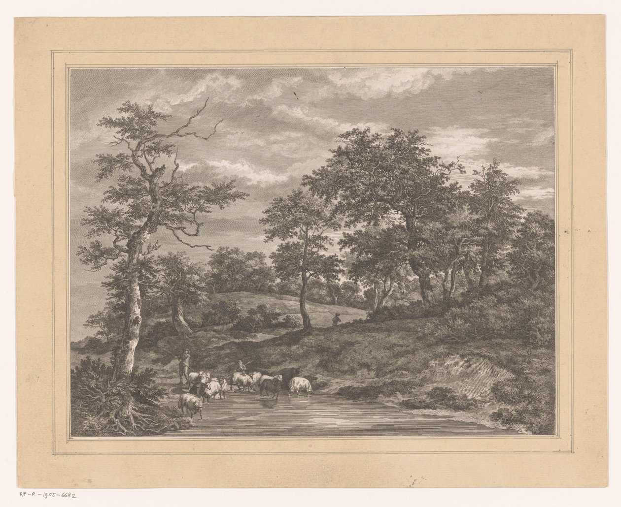 Bir gölet Le Petit Aubrevoir tarafından bir çoban ile orman manzarası by Louis Joseph Masquelier