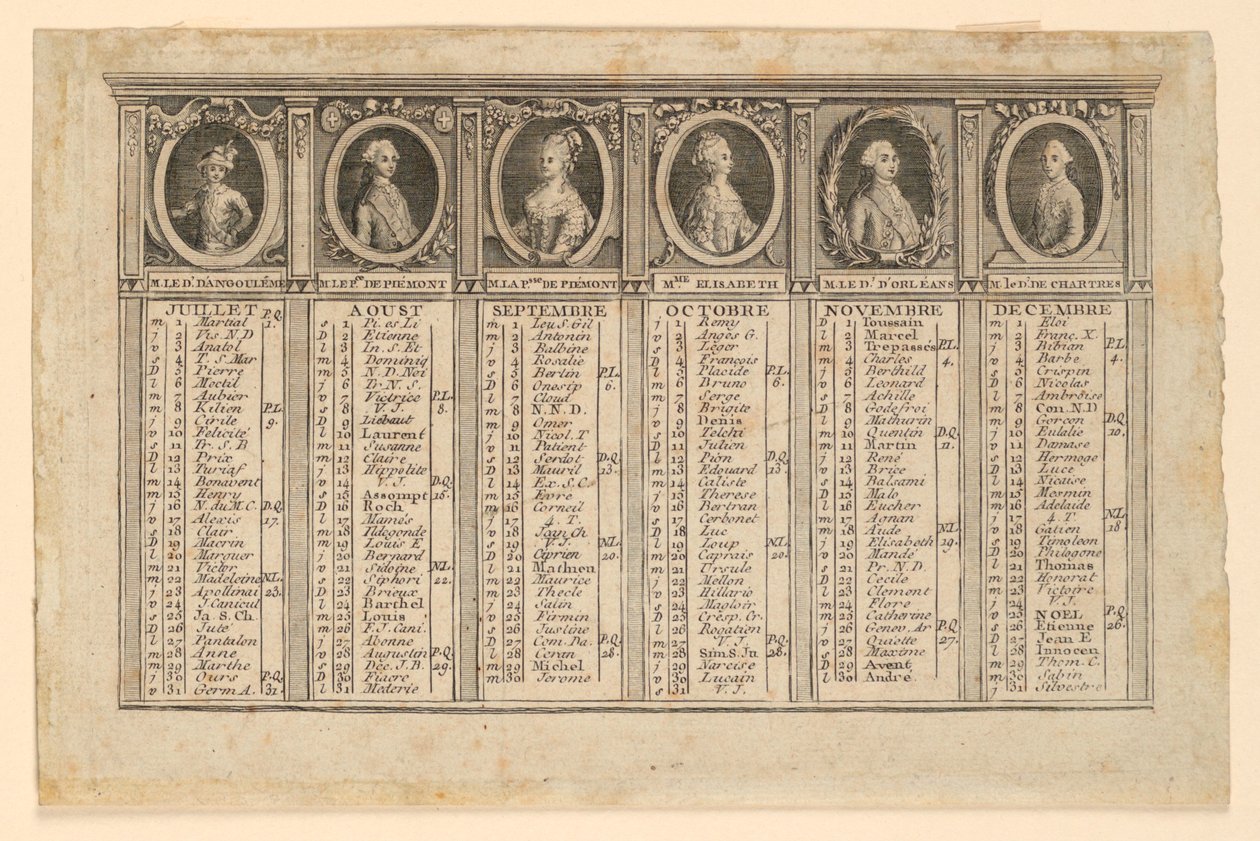 1778 yılının ikinci yarısı için Almanak by Louis Joseph Mondhare