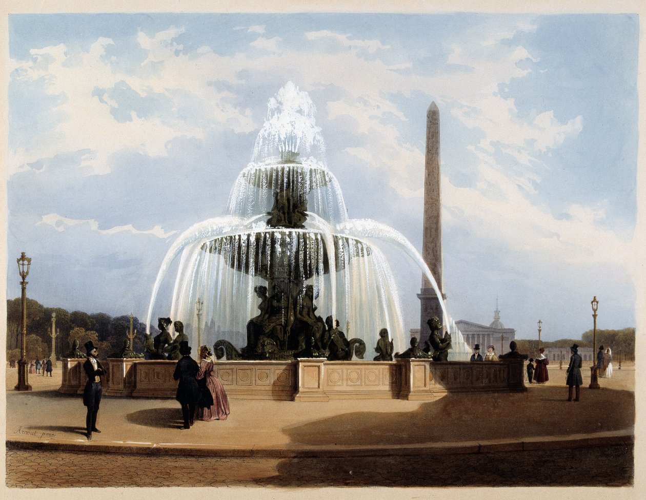Place de la Concorde Çeşmesi - Arnout tarafından “Paris en 1837”de by Louis Jules Arnout
