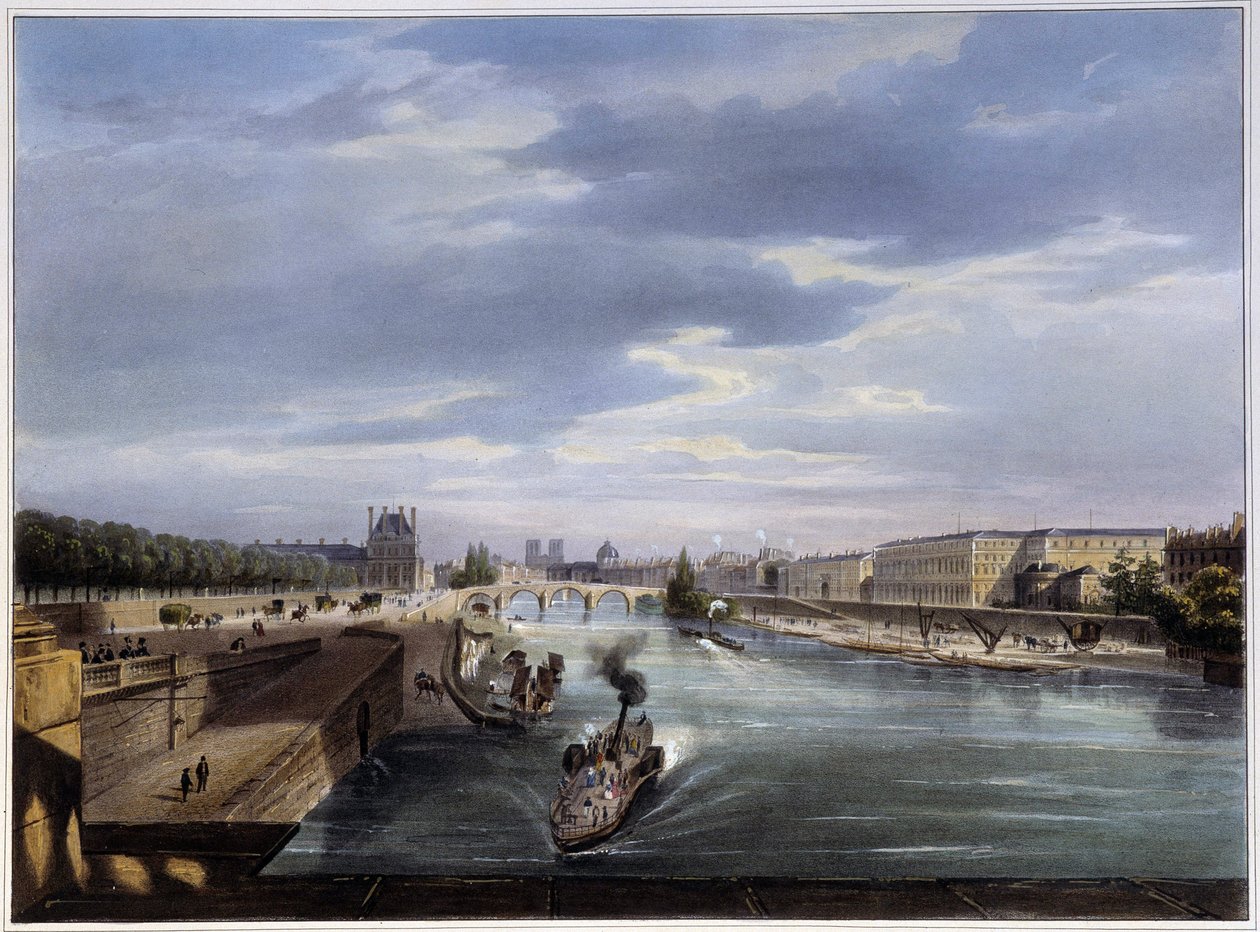 Le pont Royal - Arnout tarafından “Paris en 1837”de by Louis Jules Arnout