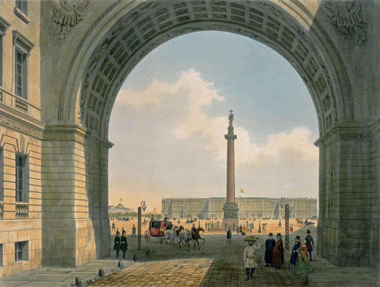 Saray Meydanı, Ordu Karargahı Kemerinden Görünüm, St. Petersburg, Lemercier tarafından basılmış, Paris, 1840