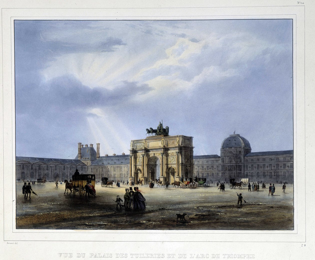 Tuileries Sarayı ve Arc de Triomphe du Carrousel - Arnout tarafından “Paris en 1837”de by Louis Jules Arnout