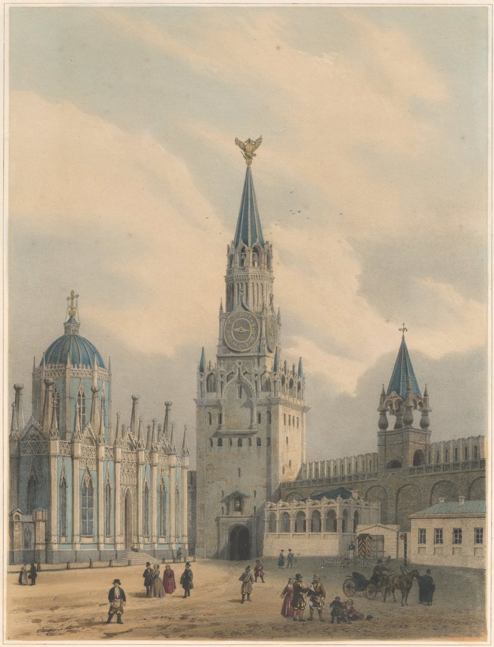 Moskova Kr içinde Spasskaya Kulesi Kurtarıcı Kapıları ve Yükseliş Manastırı Saint Catherine Kilisesi by Louis Jules Arnout