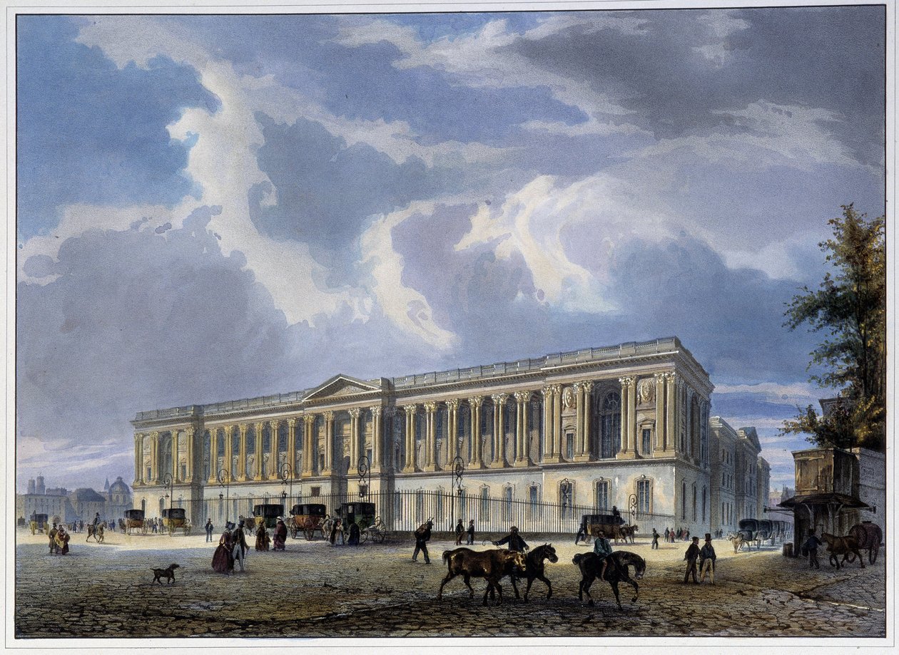 Louvre Colonnade'nin görünümü - Arnout tarafından “” Paris en 1837”de by Louis Jules Arnout