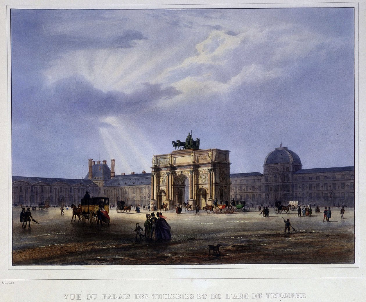 Palais des Tuileries ve atlıkarınca görünümü - Arnout tarafından “” Paris en 1837”de by Louis Jules Arnout
