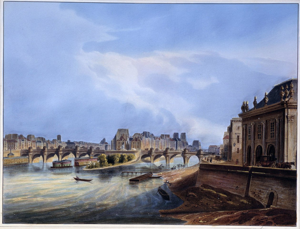 Neuf köprüsünün görünümü - Arnout tarafından “” Paris en 1837”de by Louis Jules Arnout