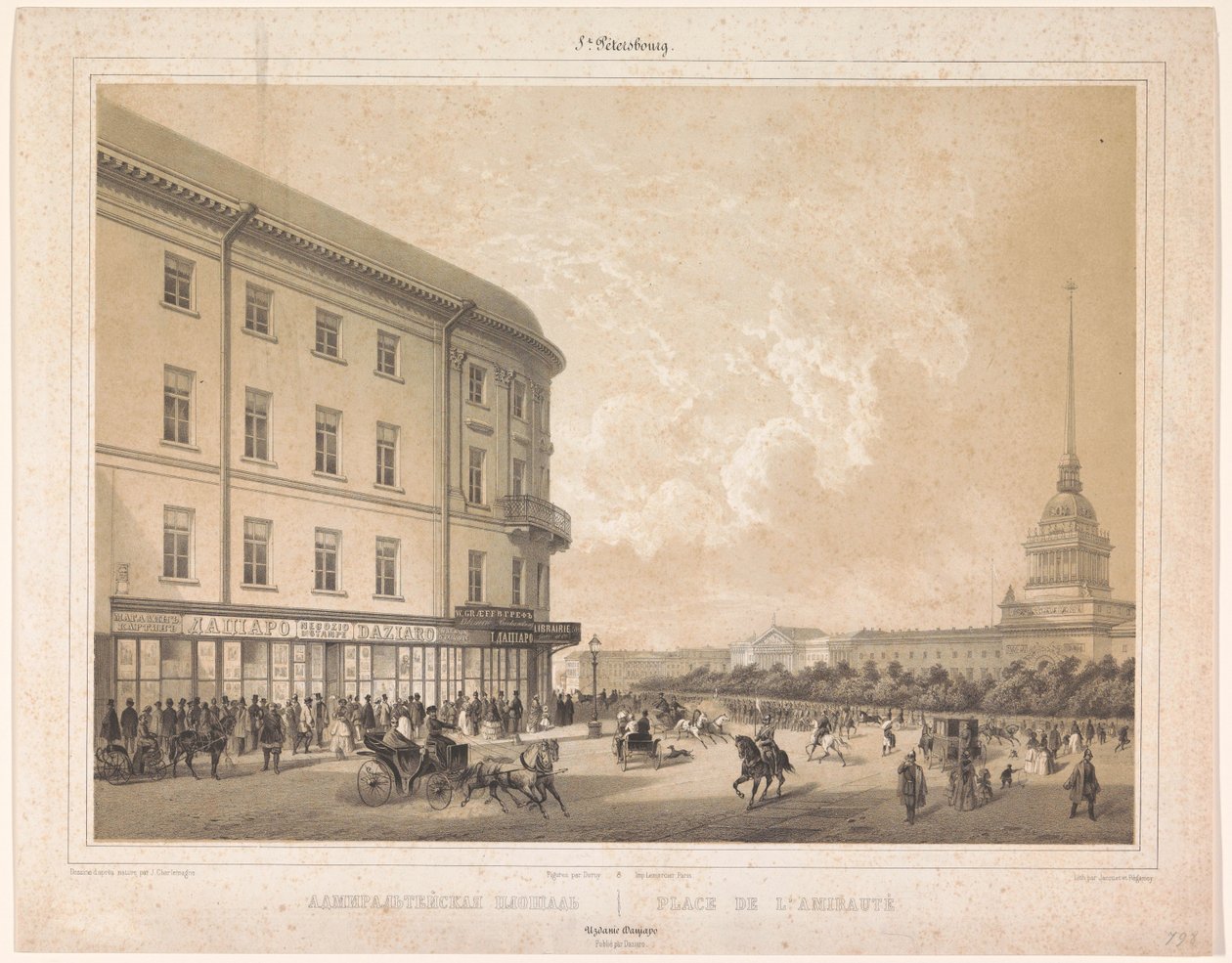 Gezicht op het Admiraliteitsplein te Sint-Petersburg Place de l'amirauté / Admiralty Meydanı (nesne üzerindeki başlık) by Louis Julien Jacottet