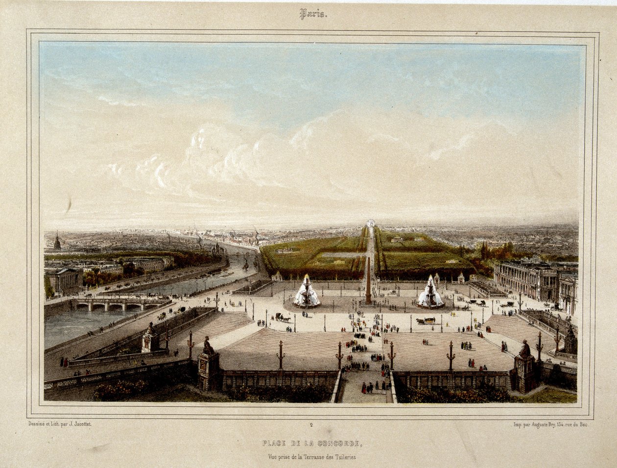 Place de la Concorde - Jacottet tarafından Litografi by Louis Julien Jacottet