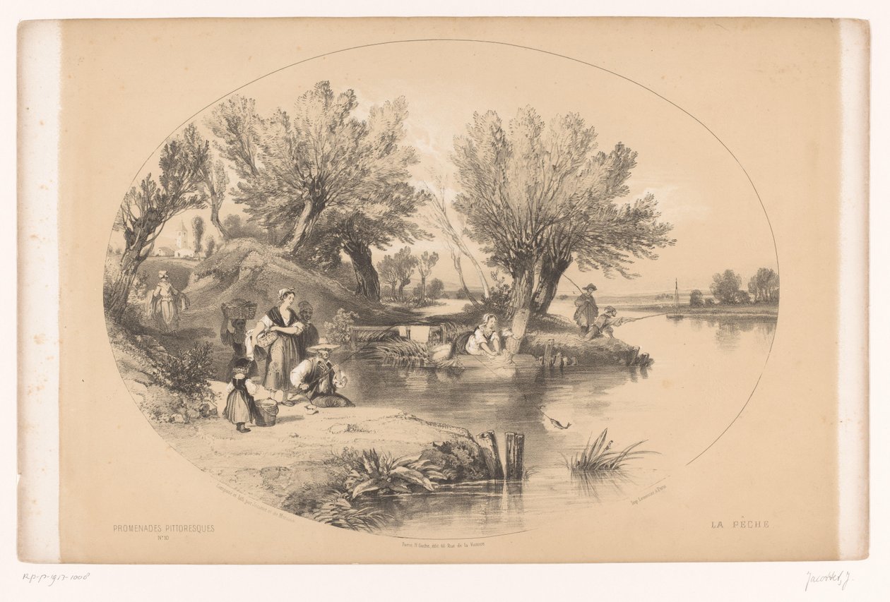 Bir gölde balıkçılar Pitoresk yürüyüşler (dizi adı) Gezinti yerleri pitoresk (nesne üzerinde seri başlığı) by Louis Julien Jacottet
