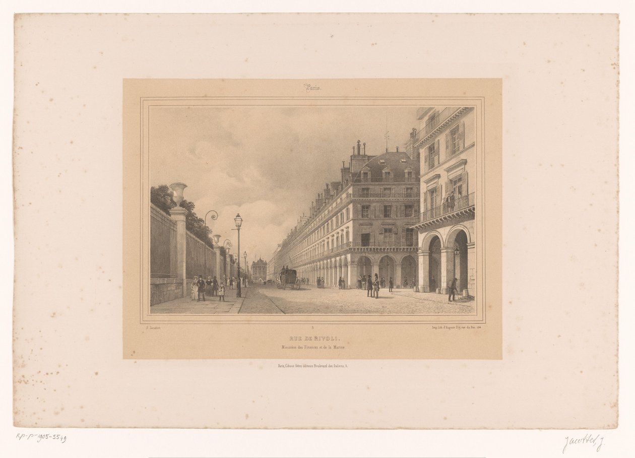 Rue de Rivoli'den bir görünüm Rue de Rivoli. Ministère des Finances et de la Marine (nesne üzerine başlık) Paris ve çevresinden görüntüler (dizi başlığı) Paris (nesne üzerine dizi başlığı) by Louis Julien Jacottet