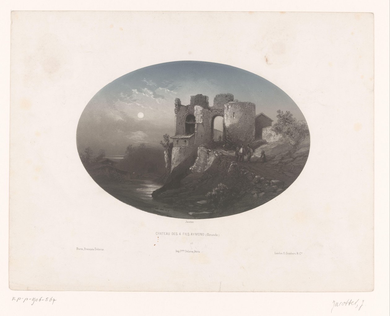 Dört Heemskinderen kalesinin kalıntılarının görünümü Château des 4 fils Aymond (Gironde) (nesne üzerindeki başlık) by Louis Julien Jacottet