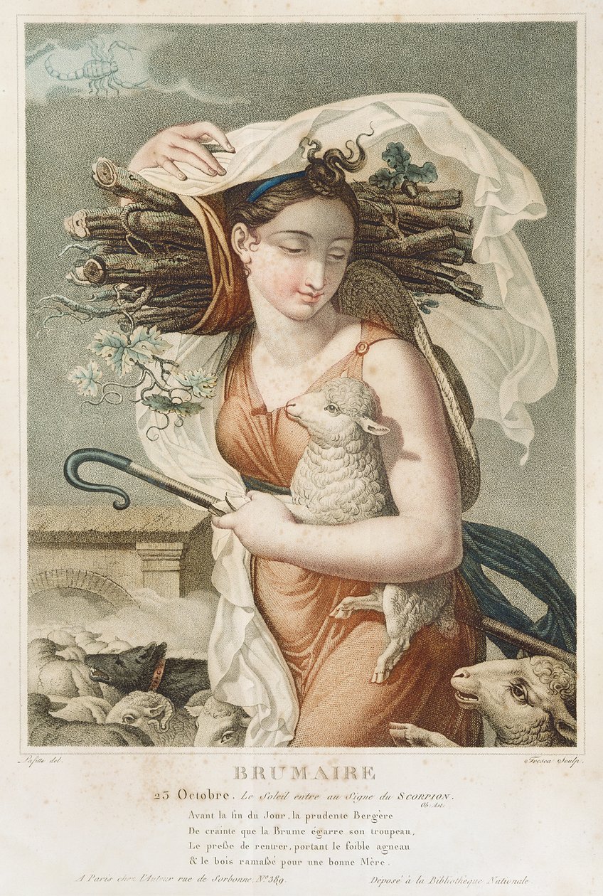 Brumaire (EkimKasım), Cumhuriyet Takviminin ikinci ayı, Tresca tarafından oyulmuş, Fransızca, c.1794 (gravür) by Louis Lafitte