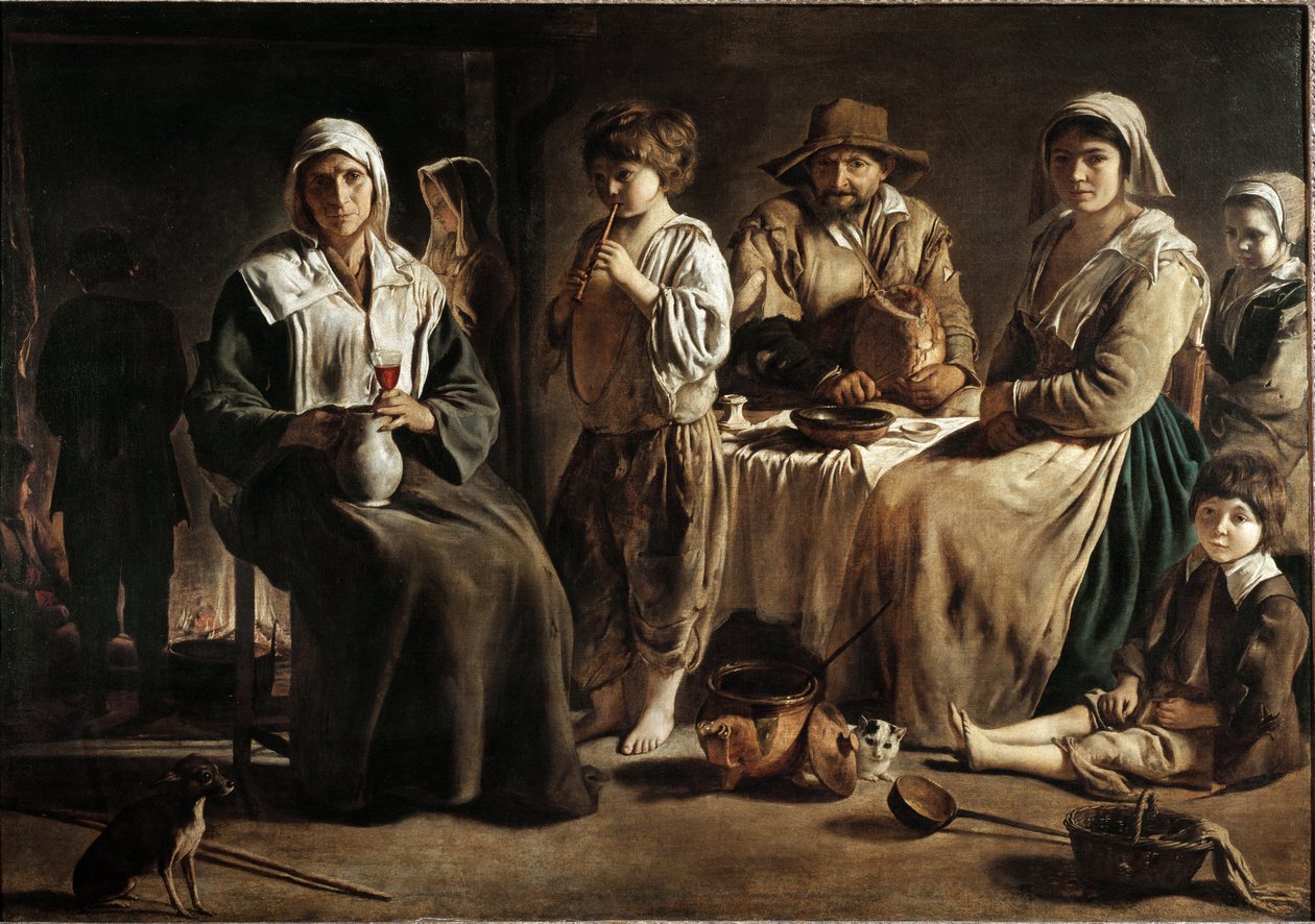 Bir iç mekanda bir köylü ailesi - tuval üzerine yağlıboya by Louis le Nain