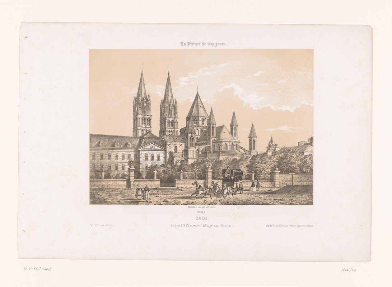 Zicht op de Abbaye aux Hommes, Saint-Étienne Kilisesi te Caen ile bir araya geldi Caen. Büyük Et. Etienne veya Man Manastırı (nesne üzerindeki başlık) Hedendaags Frankrijk (dizi adı) Fransa günümüzde (nesne üzerine seri başlığı) by Louis Le Breton