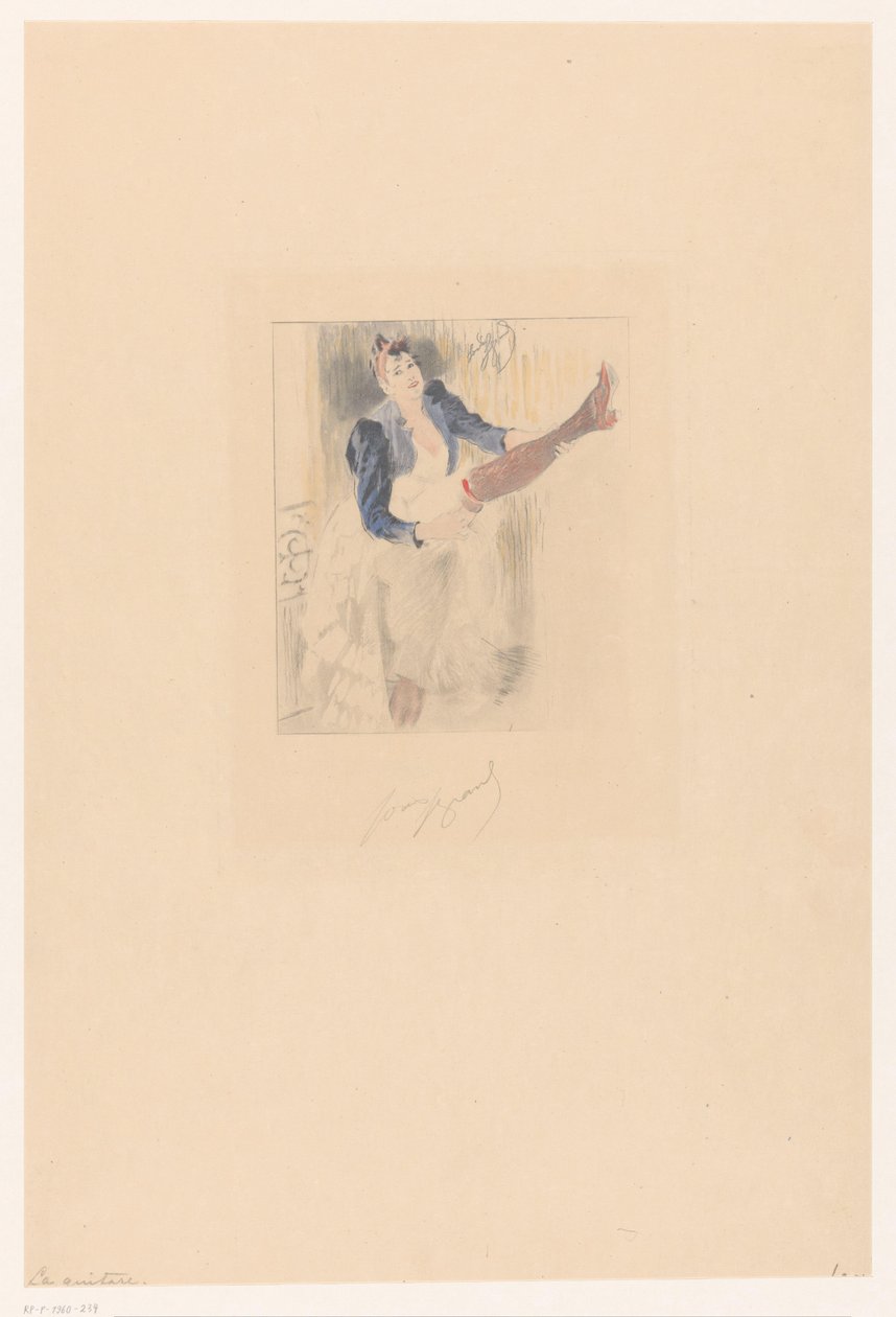 Bacağında gitar çalan Cancan dansçısı La gitar (nesne üzerindeki başlık) by Louis Legrand (signed by artist)