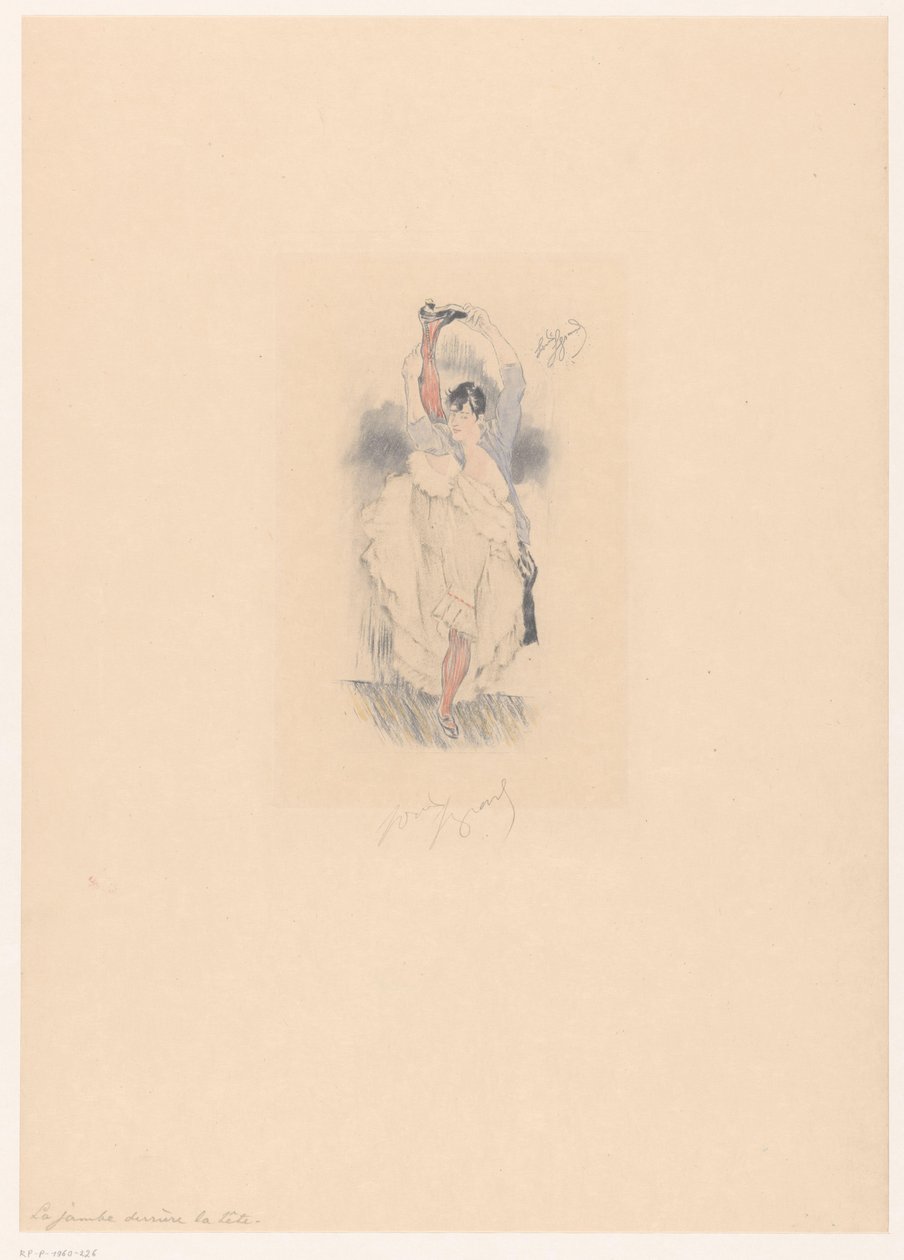 Bacağını başının arkasına uzatmış Cancan dansçısı La jambe derrière la tête (nesnedeki başlık) by Louis Legrand (signed by artist)