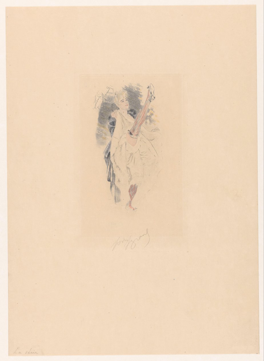 Bacağını kaldırmış Cancan dansçısı La serisi (nesne üzerindeki başlık) by Louis Legrand (signed by artist)