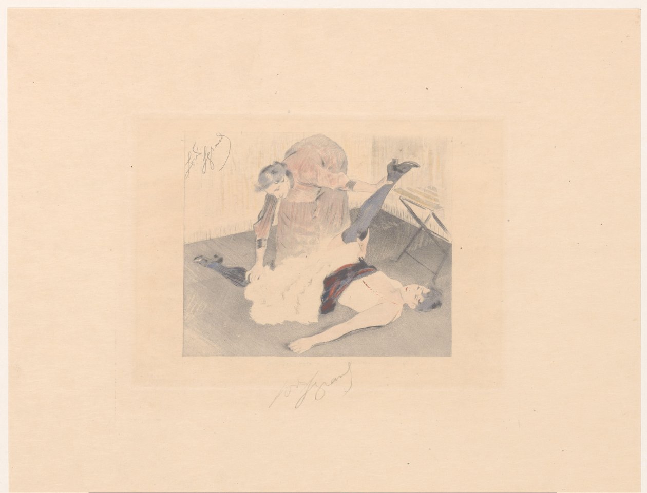 Bir cancan dansçısının esneklik egzersizi Brisement à terre by Louis Legrand (signed by artist)