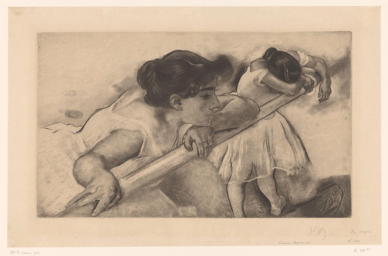 Bir bale barında iki balerin En nage (nesne üzerindeki başlık) Genç balerinler (dizi adı) Les Petites du bale (dizi başlığı) by Louis Legrand (signed by artist)