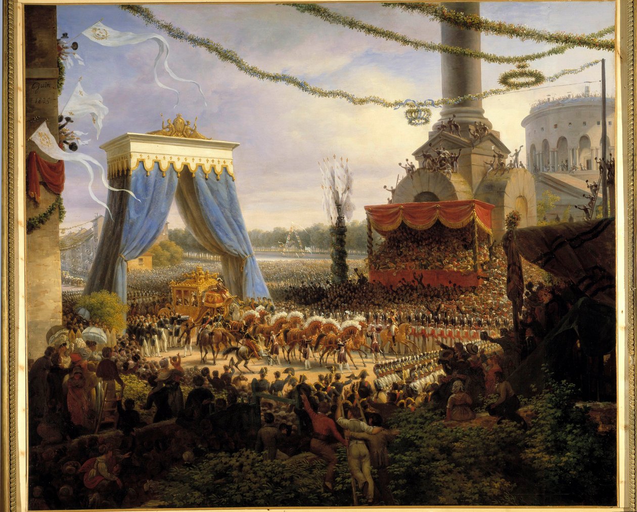 Entre de Charles X à Paris, 6/06/1825 tarihinde taç giyme töreninden sonra. Kraliyet arabası, Paris belediyesi tarafından Barriere de la Villette