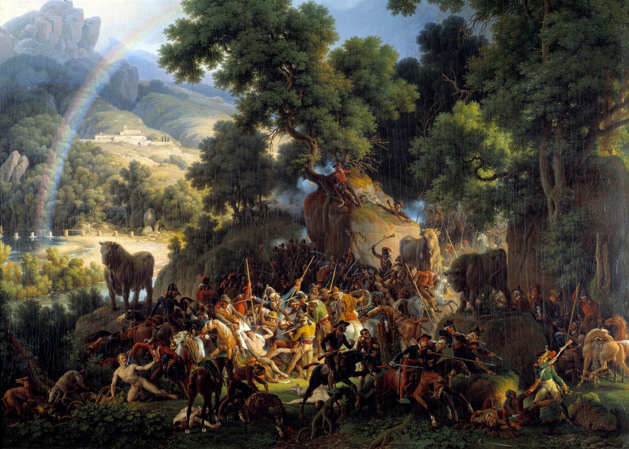 Guisando savaşı, Kastilya'daki Guadarrama dağlarında Avis geçidinin geçişinde by Louis Lejeune