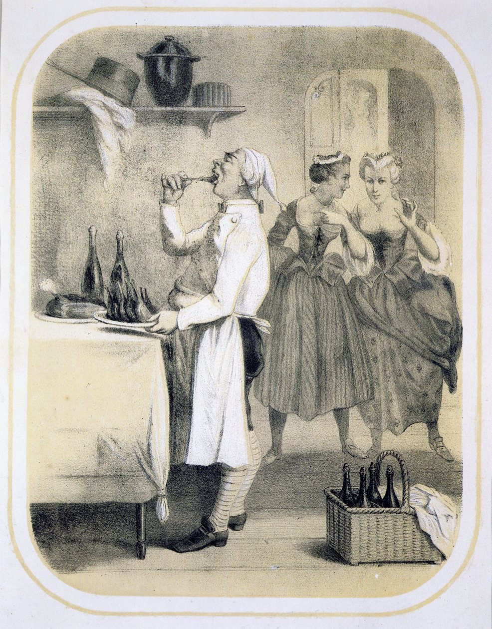 Yedi Ölümcül Günahı tasvir eden bir dizi baskıdan Mutfakta Oburluk, 1850 dolayları by Louis Leopold Boilly