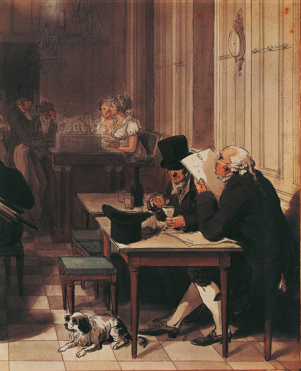 Louis-Leopold Boilly tarafından 1815 civarında kafenin içi, Çizim by Louis Leopold Boilly