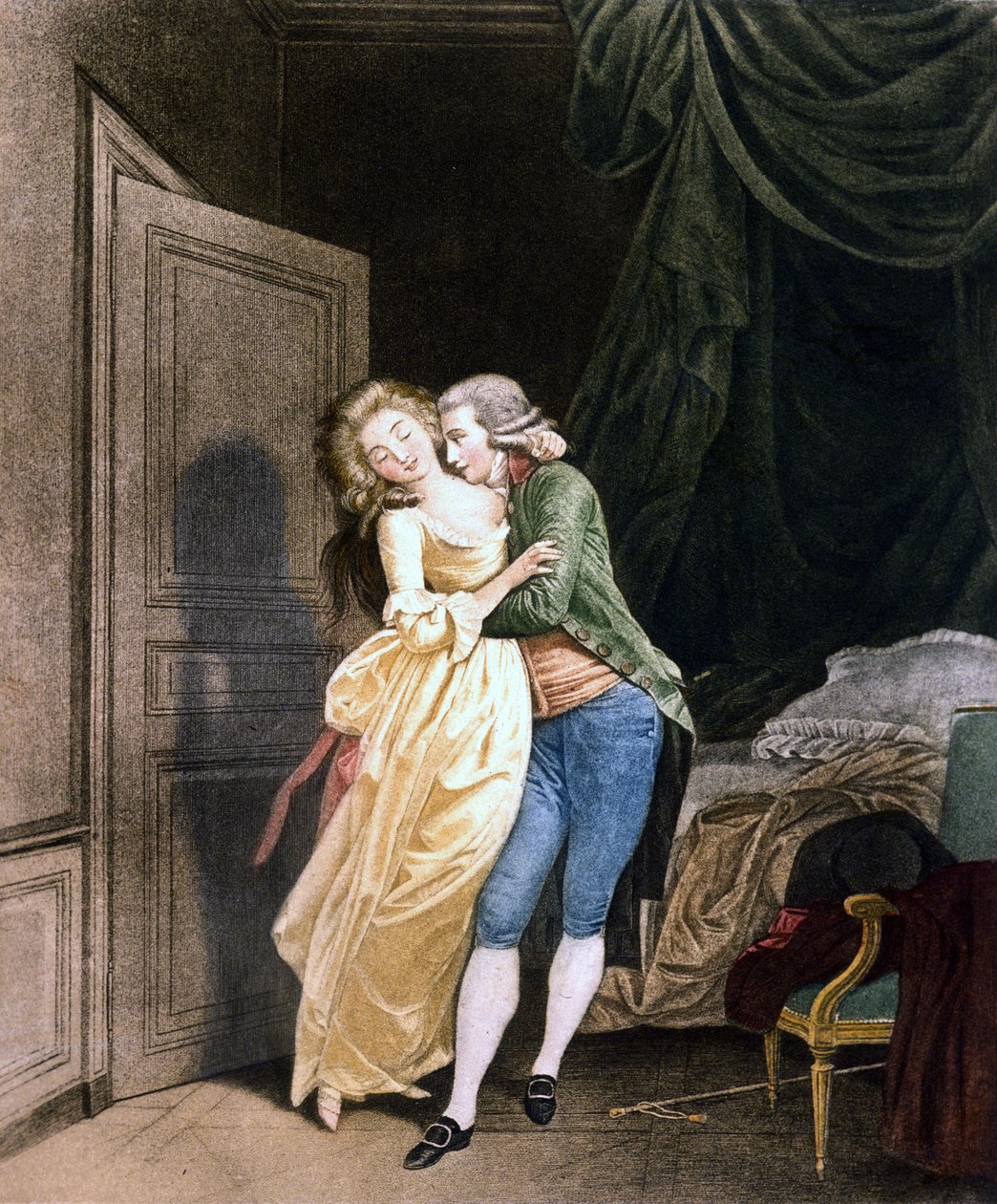 Yumuşak direnç. Bir adam, çok zarif bir genç kadınla yakınlaşır. Boilly tarafından gravür by Louis Leopold Boilly