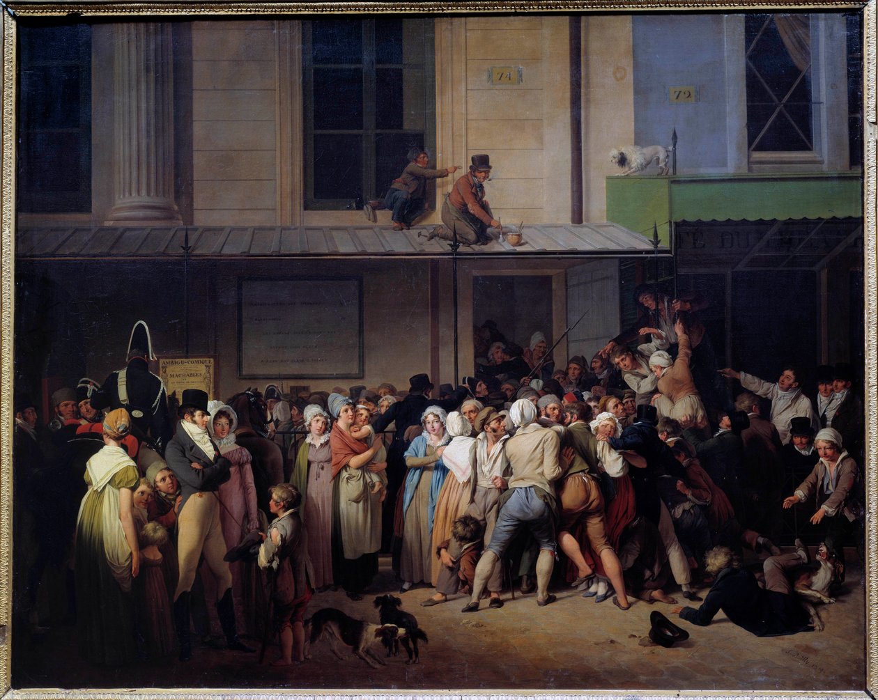 Belirsiz çizgi roman tiyatrosunun girişi, Louis Leopold Boilly (1761-1845) Sun tarafından ücretsiz bir temsile sahiptir. 0,66x0,80 m. by Louis Leopold Boilly